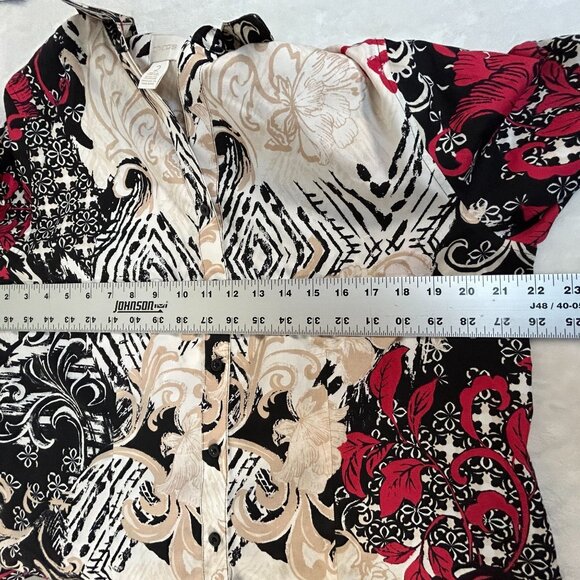 Chico's Womens Effortless Caroline Asian-Floral No Iron Shirt Size 2 Black/Red - Picture 5 of 8
